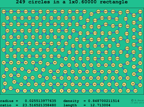 249 circles in a rectangle
