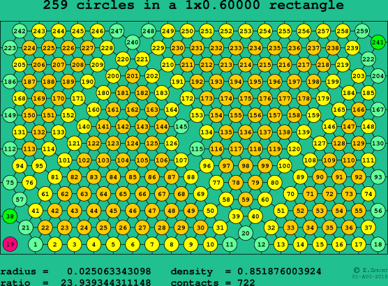 259 circles in a rectangle