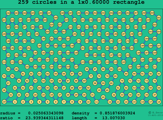 259 circles in a rectangle