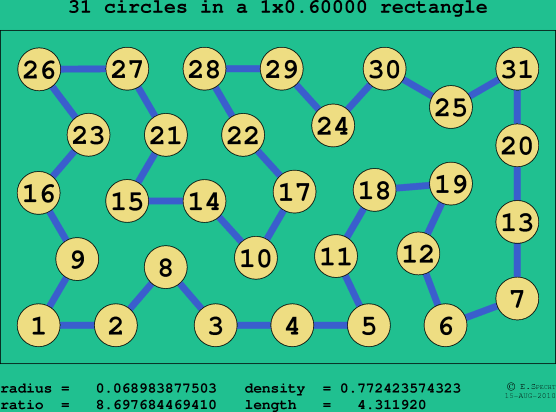 31 circles in a rectangle