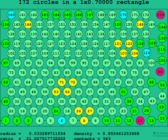172 circles in a rectangle