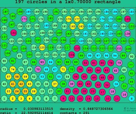197 circles in a rectangle