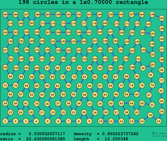198 circles in a rectangle