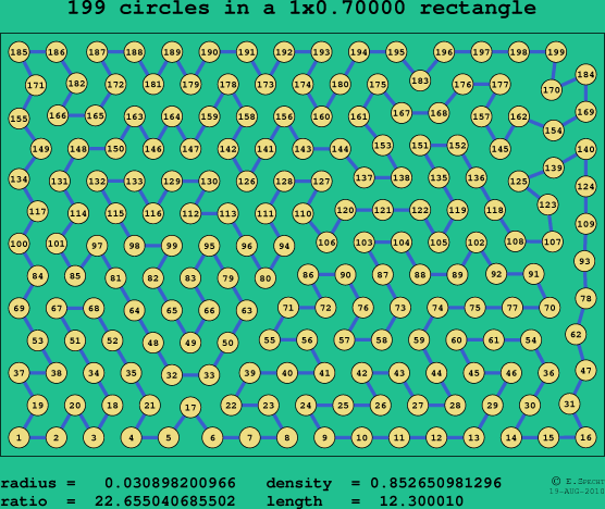 199 circles in a rectangle