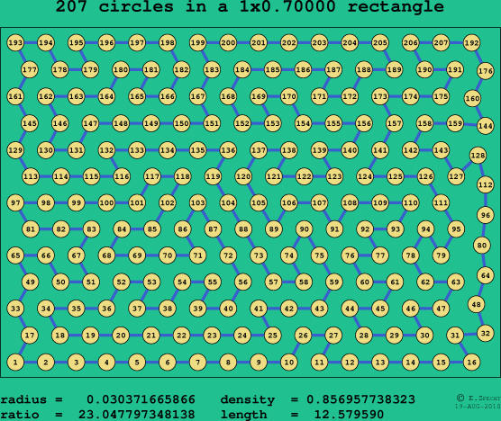 207 circles in a rectangle