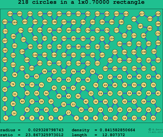 218 circles in a rectangle