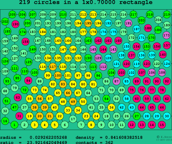 219 circles in a rectangle