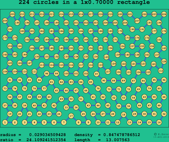 224 circles in a rectangle
