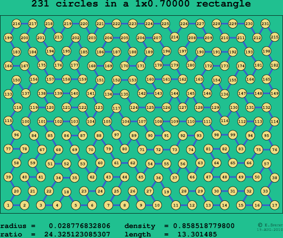 231 circles in a rectangle