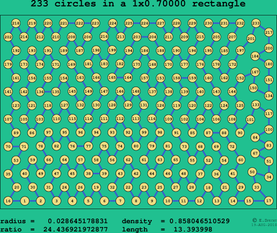 233 circles in a rectangle