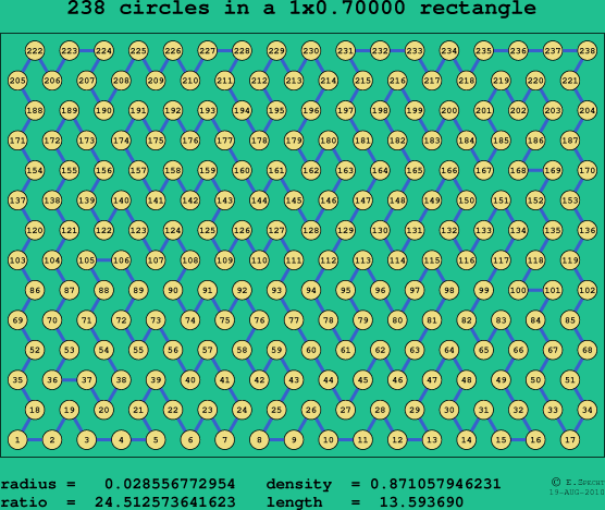 238 circles in a rectangle