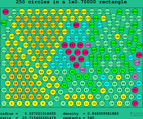 255 circles in a rectangle