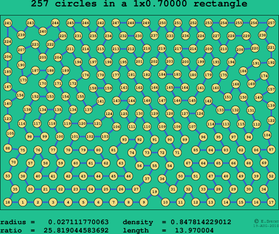 257 circles in a rectangle