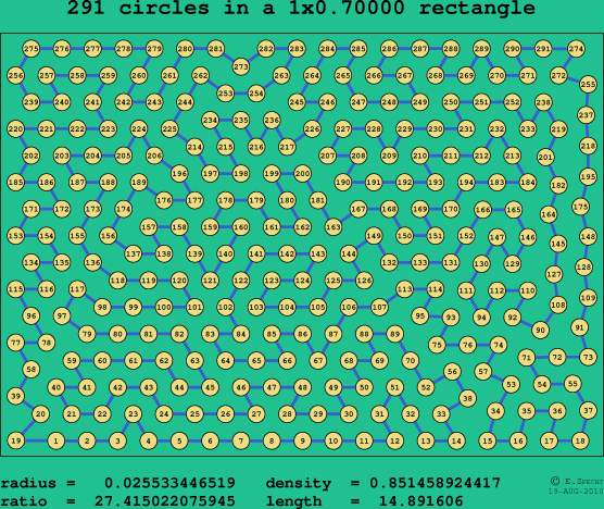 291 circles in a rectangle