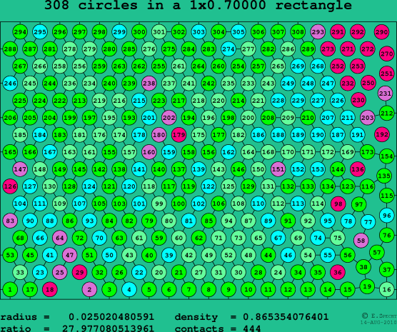 308 circles in a rectangle
