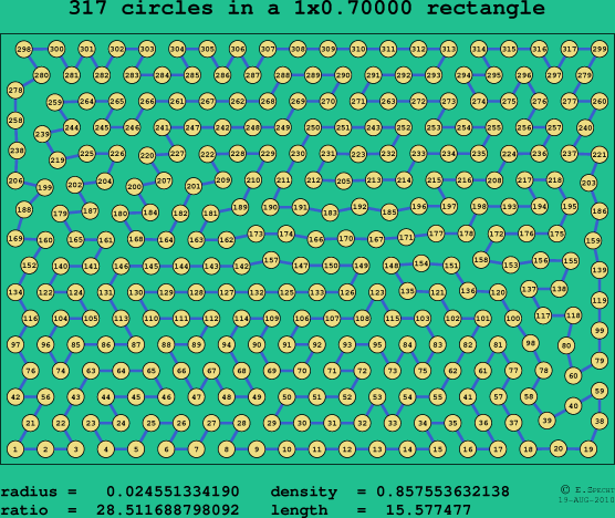 317 circles in a rectangle