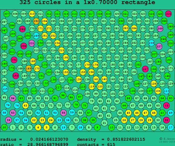 325 circles in a rectangle