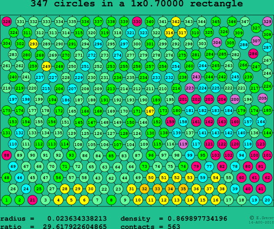 347 circles in a rectangle