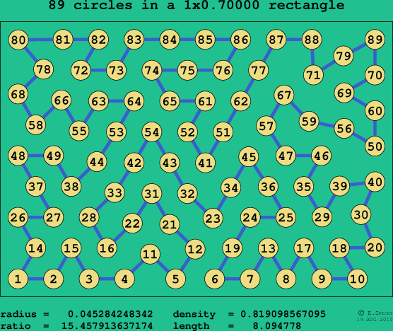 89 circles in a rectangle