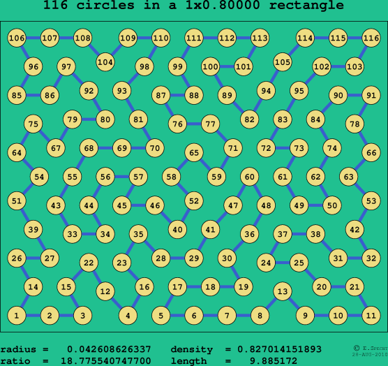 116 circles in a rectangle
