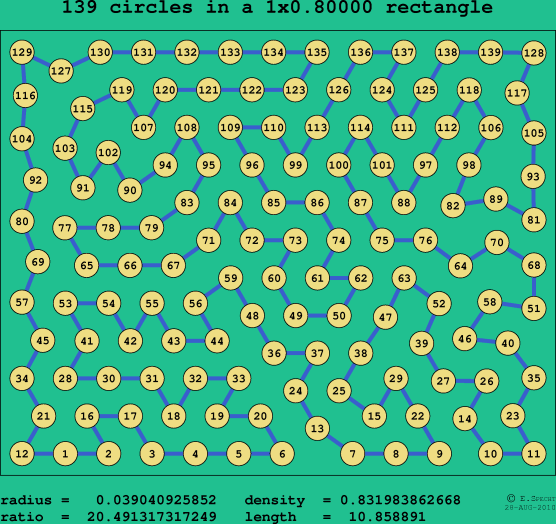139 circles in a rectangle