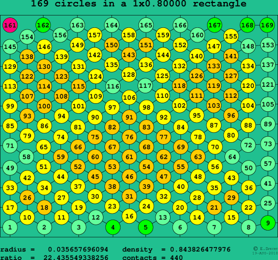 169 circles in a rectangle