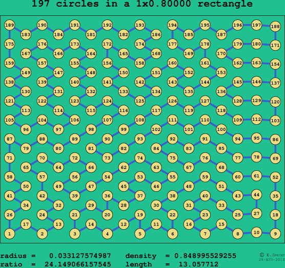 197 circles in a rectangle