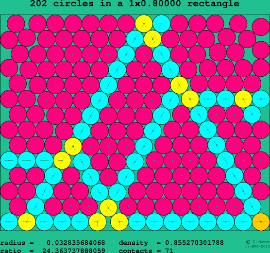 202 circles in a rectangle