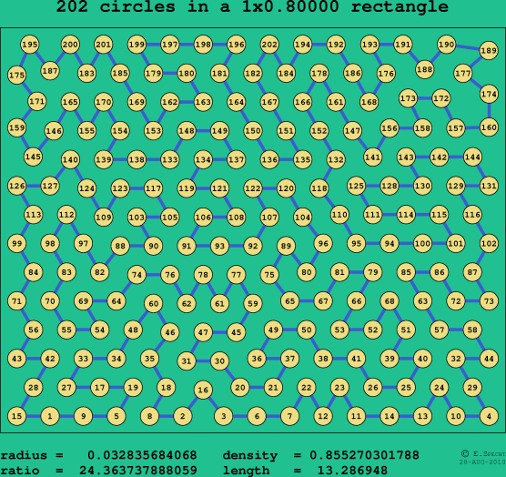 202 circles in a rectangle