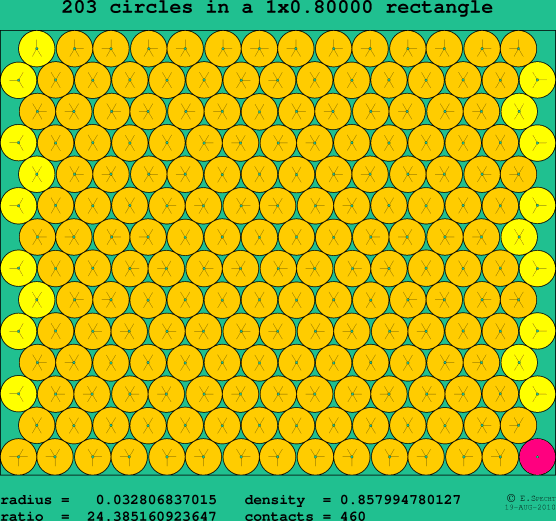 203 circles in a rectangle
