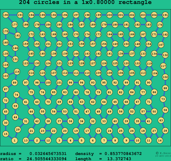 204 circles in a rectangle