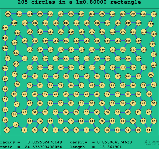 205 circles in a rectangle