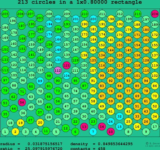 213 circles in a rectangle
