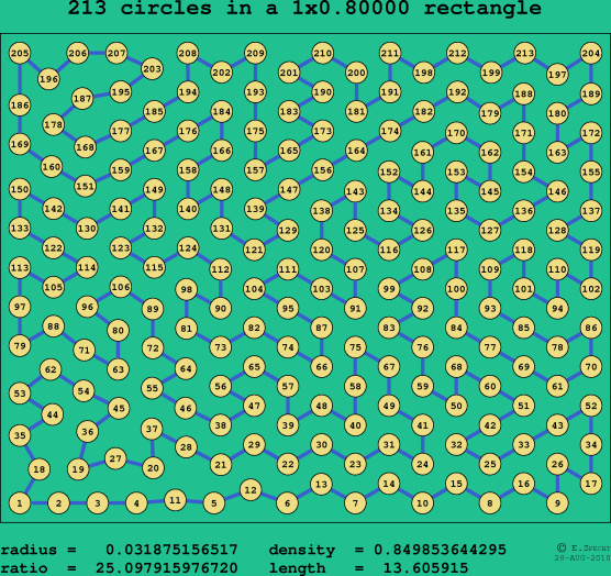213 circles in a rectangle