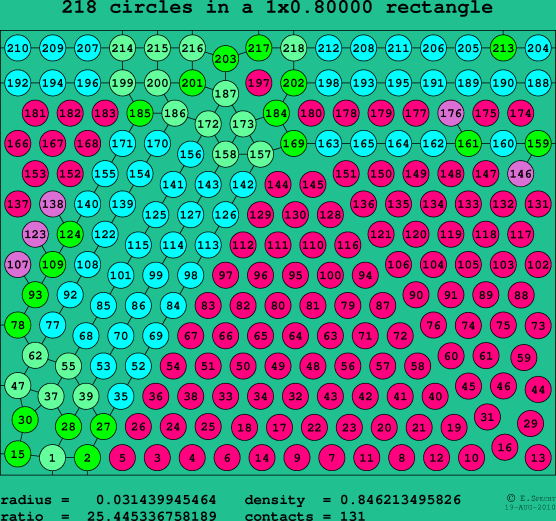 218 circles in a rectangle