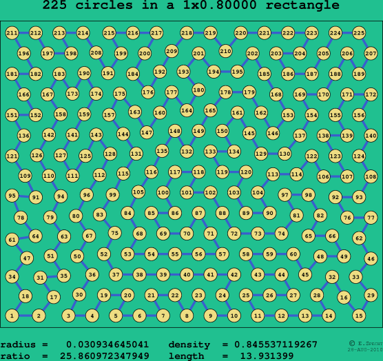 225 circles in a rectangle