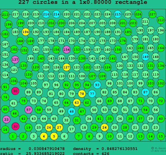 227 circles in a rectangle