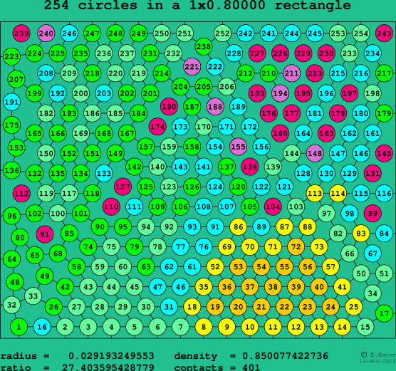 254 circles in a rectangle