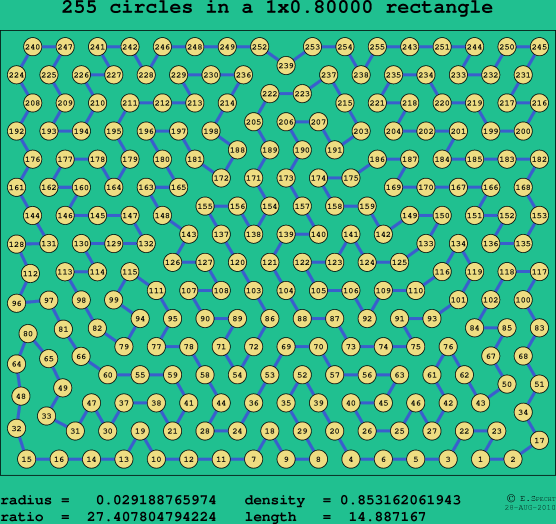 255 circles in a rectangle