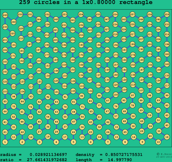 259 circles in a rectangle