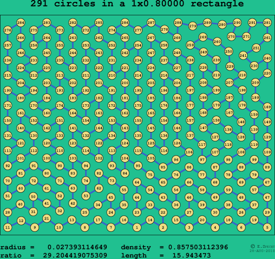 291 circles in a rectangle