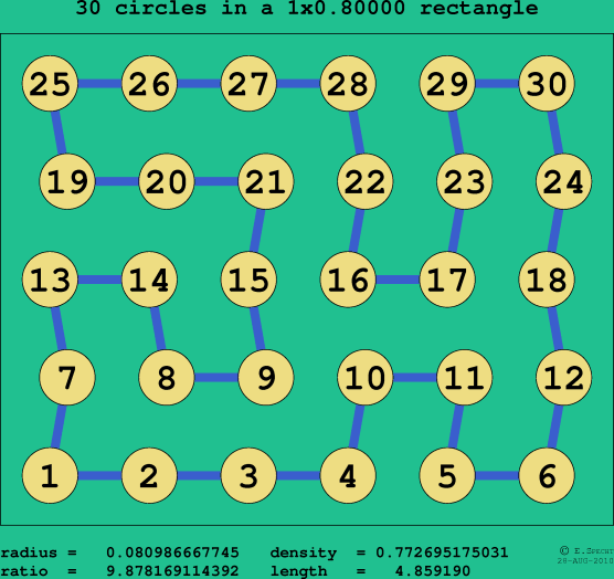 30 circles in a rectangle