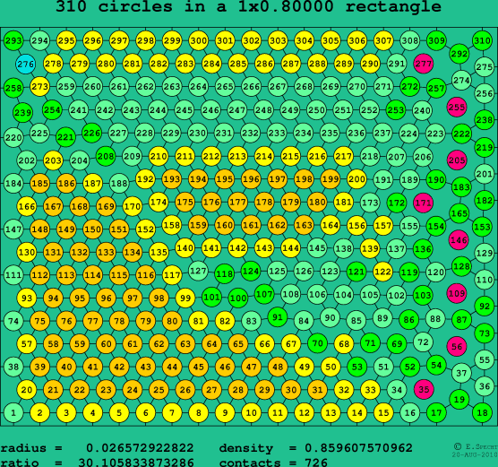 310 circles in a rectangle