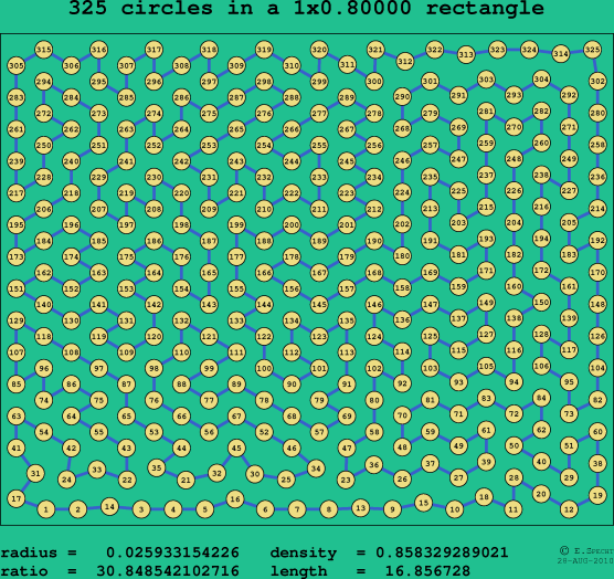 325 circles in a rectangle