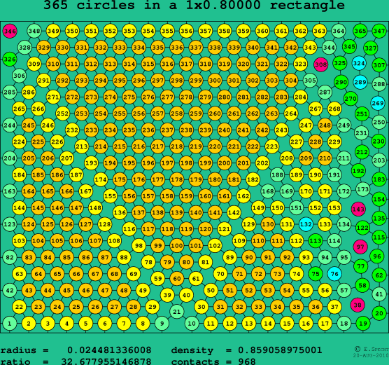 365 circles in a rectangle
