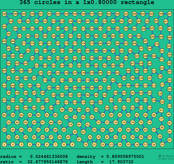 365 circles in a rectangle