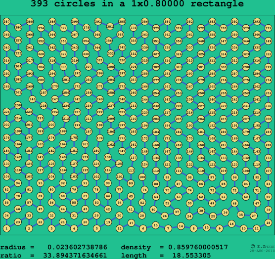 393 circles in a rectangle
