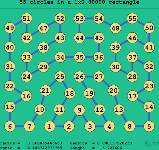 55 circles in a rectangle