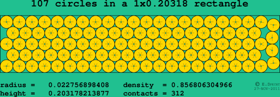 107 circles in a rectangle