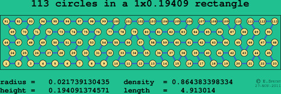 113 circles in a rectangle